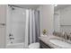 Bright bathroom boasts granite countertops, a shower-tub combo, and modern fixtures, creating a clean and inviting space at 1841 S Dunkirk St # 101, Aurora, CO 80017