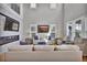 Bright living room with a fireplace, modern decor, and abundant natural light at 10492 Willowwisp Way, Highlands Ranch, CO 80126
