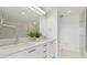 Contemporary bathroom with marble countertops, double sinks, and walk-in glass shower at 55 W 12Th Ave # 512, Denver, CO 80204