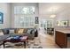 Spacious living room with vaulted ceilings, large windows, and hardwood floors; a spacious and inviting design at 1355 S Ulster St, Denver, CO 80231
