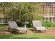 Lounging chairs offer relaxing spot in this beautifully landscaped backyard at 539 Baker St, Longmont, CO 80501