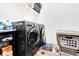 Convenient laundry room features modern washer and dryer units with storage shelves at 17247 E 103Rd Ave, Commerce City, CO 80022