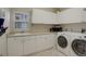 Well-organized laundry room equipped with modern appliances, ample counter space, and plentiful white storage cabinets at 3207 Opal Ln, Superior, CO 80027