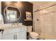 Bathroom with white subway tile in the shower and new fixtures at 1137 Hummingbird Cir, Longmont, CO 80501