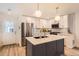 Modern kitchen with white cabinets, stainless steel appliances, and a center island with a dark gray base at 1137 Hummingbird Cir, Longmont, CO 80501