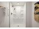 Clean shower stall with built-in shelves and modern fixtures at 287 Johnson Dr, Castle Rock, CO 80104