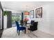 Dining room boasts a glass-top table, elegant blue chairs, and stylish overhead lighting at 415 Lamar St, Lakewood, CO 80226