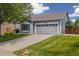 Charming single-Gathering home showcasing a well-maintained lawn and a two-car garage at 11030 Glacier Park Cir, Parker, CO 80138
