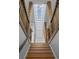 Elegant staircase with wooden steps, modern railing, and a skylight at 974 N Faver Dr, Castle Rock, CO 80109