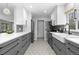 Updated kitchen featuring stylish gray and white cabinets, stainless steel appliances, and sleek countertops at 3222 S Fairfax St, Denver, CO 80222