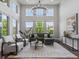 Bright living room featuring soaring ceilings and large windows at 5399 Valentia St, Denver, CO 80238