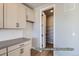 Kitchen featuring white cabinets and pantry with metal shelving for organized storage at 9752 Canyon Wind Pt, Parker, CO 80138