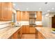 This kitchen has wood cabinets, stainless appliances, granite counters, and lovely backsplash and undercabinet lighting at 1800 S Niagara Way, Denver, CO 80224