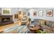 Inviting living room featuring a fireplace, hardwood floors, and a large window at 1800 S Niagara Way, Denver, CO 80224