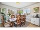 Bright dining area with wood table, and tasteful artwork at 2895 Dexter St, Denver, CO 80207