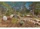 Secluded backyard featuring a picturesque waterfall and stream with rock features and natural landscaping at 20413 Bald Mountain Ct, Monument, CO 80132