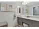 Stylish bathroom featuring a vessel sink, gray vanity, and modern fixtures at 13781 E Marina Dr # A, Aurora, CO 80014