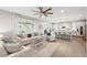 Spacious living room with an open floor plan, flowing into a modern kitchen with a large island at 1101 E Witherspoon Dr, Elizabeth, CO 80107