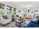 Bright living room featuring large windows, cozy seating, and refinished hardwood floors at 2641 N Clayton St, Denver, CO 80205