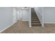 Finished basement stairs with carpeted steps and access to multiple rooms at 1963 Hogan Ct, Castle Rock, CO 80109
