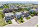 An aerial view showcasing the beautiful neighborhood with manicured lawns, sidewalks, and lush trees at 13822 Worthington Pl, Parker, CO 80134