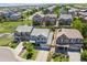 Aerial view of the front of the house showing manicured lawns, sidewalks, driveway, and nearby neighborhood at 13822 Worthington Pl, Parker, CO 80134