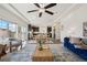 Open-concept living area flows into dining, featuring modern furniture and natural light at 18824 Robins Dr, Denver, CO 80249
