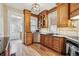 Charming kitchen featuring wood cabinetry, stainless steel appliances, and tile backsplash at 263 N Logan St, Denver, CO 80203