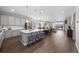 Open concept kitchen with gray cabinets, stainless steel appliances, and a large island with seating for entertaining at 3575 White Rose Loop, Castle Rock, CO 80108