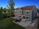 Backyard view of patio with outdoor seating, grassy area, and well-maintained exterior at 12277 Krameria St, Brighton, CO 80602