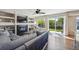 Open living room with fireplace and sliding glass doors to backyard at 12277 Krameria St, Brighton, CO 80602