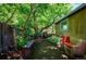 Lush backyard features a stone bench and vibrant greenery at 807 9Th St, Golden, CO 80401