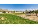 Large grassy backyard featuring a trampoline, mature trees and a white fence at 3225 Rinn Valley Dr, Longmont, CO 80504