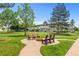 Relaxing common area featuring comfortable benches and well-maintained landscaping near the building at 9320 E Center Ave # 4B, Denver, CO 80247