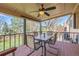 Outdoor covered deck with ceiling fan and dining space to enjoy with guests at 2023 S Rifle St, Aurora, CO 80013