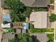 A bird's eye view of the property with various sheds, gardens, and surrounding greenery at 3306 S Logan St, Englewood, CO 80113