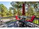 Outdoor deck with views of trees, perfect for relaxing or entertaining at 2397 Hearth Dr, Evergreen, CO 80439