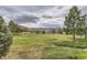 A grassy expanse provides a serene view of the neighborhood homes against a dramatic sky at 3912 Ute Mountain Trl, Castle Rock, CO 80109