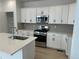 Modern kitchen featuring white cabinets, stainless steel appliances, and a stylish backsplash at 3325 N Coolidge Way, Aurora, CO 80019