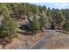 Scenic view of home nestled among mature trees, offering privacy and natural beauty at 30455 Telluride Ln, Evergreen, CO 80439