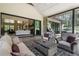Covered outdoor patio with comfortable seating, a fireplace, and access to the living spaces at 18330 Archers Dr, Monument, CO 80132