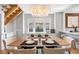 Dining room featuring a modern light fixture, a staircase, and seating for six at 1065 Jackson St, Denver, CO 80206