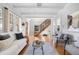 Bright living room with a staircase, hardwood floors, and comfortable seating at 1065 Jackson St, Denver, CO 80206