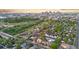 Scenic aerial view highlighting the property's location with a stunning cityscape backdrop at 1048 Knox Ct, Denver, CO 80204