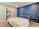 Comfortable bedroom featuring a plush bed, navy blue accent wall, and stylish bedside tables at 2337 S Franklin St, Denver, CO 80210