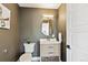 Modern powder room with an oval mirror, stylish vanity, and contemporary fixtures at 5128 W 26Th Ave # 208, Denver, CO 80212