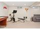 Basement workout area and game room with carpet, natural light, and plenty of space at 3807 S Jasmine St, Denver, CO 80237