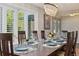 Stunning dining room with table set for six, bright natural light, and a decorative chandelier at 3807 S Jasmine St, Denver, CO 80237