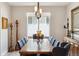 Elegant dining room with a large table, chandelier, and window, ideal for hosting gatherings at 3102 Fox Sedge Pl, Highlands Ranch, CO 80126