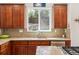 Bright kitchen features granite countertops, stainless steel appliances, and a window overlooking the backyard at 3102 Fox Sedge Pl, Highlands Ranch, CO 80126